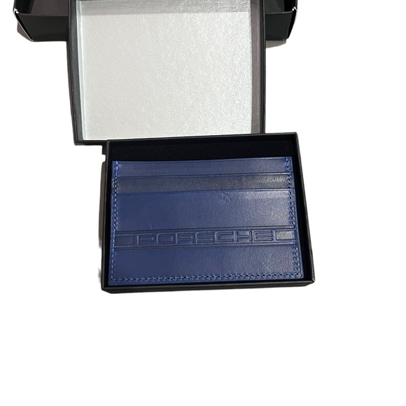 New ( NWT ) Porsche Genetian Blue Genuine Leather Card Holder Wallet - Picture 6 of 10